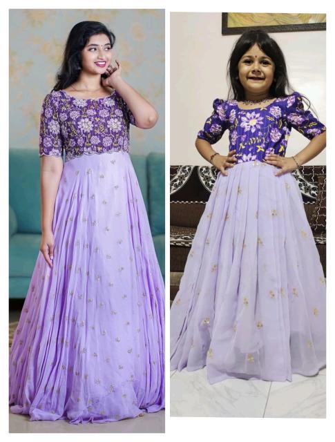 NEW LAUNCING mother daughter combo GOWN Georgette silk Purple Children kurtis wholesale in pune